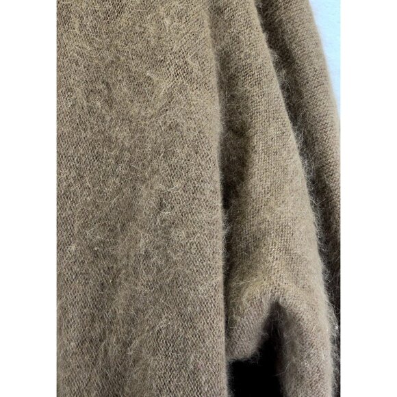Coco Brown Fuzzy Wool Sweater Cardigan Vtg 80s M Belldini Pearl Beads Angora - Picture 13 of 15